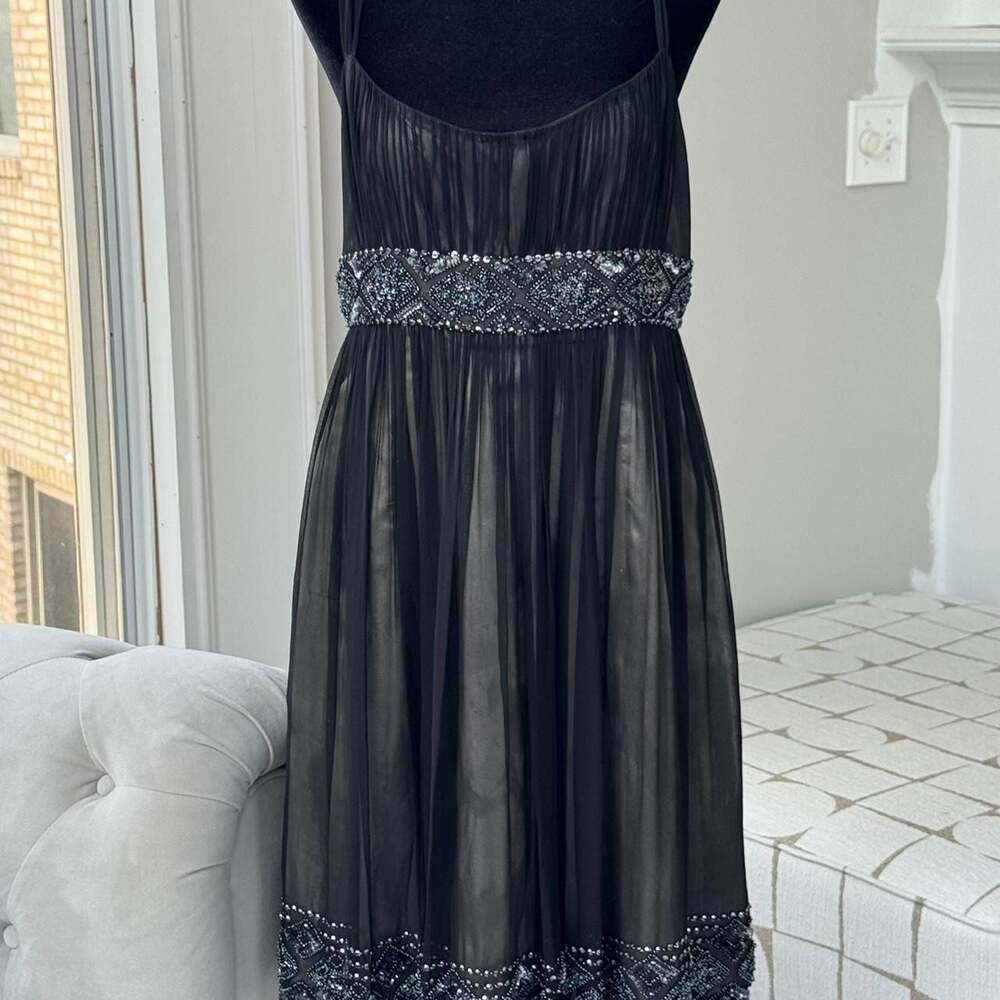 Adrianna Papell Evening 100% Silk Beaded Dress